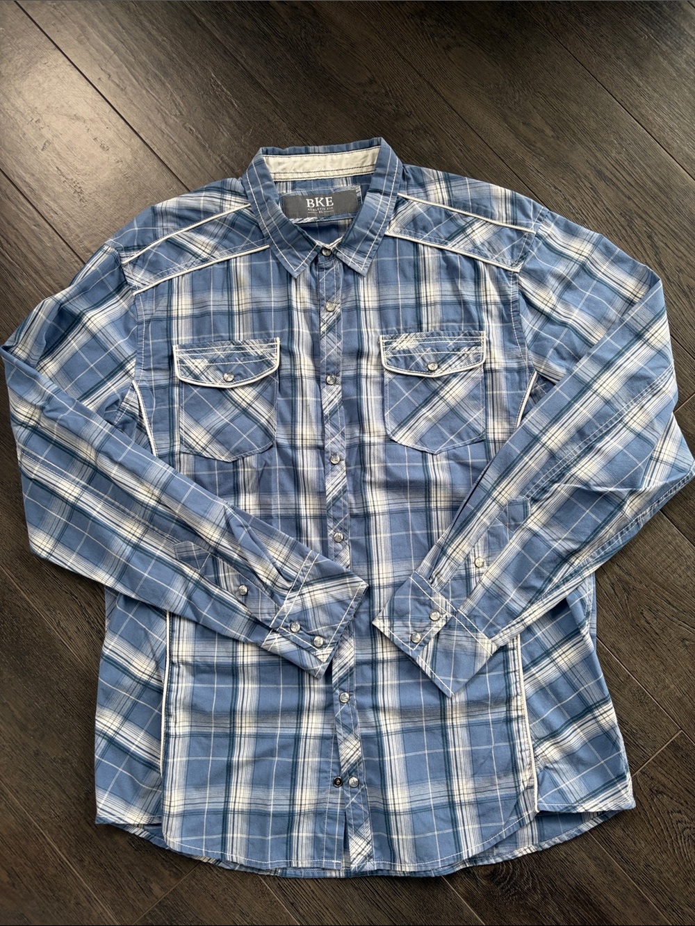 BKE Blue and White Plaid Button-Down Shirt